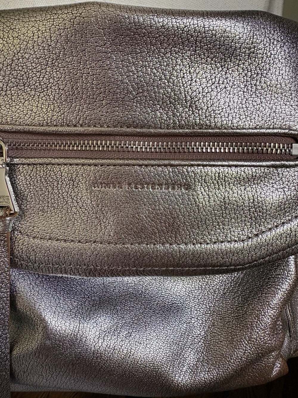 Aimee Kestenberg Fifth Avenue Pewter Leather Metallic Crossbody Bag - Picture 3 of 15